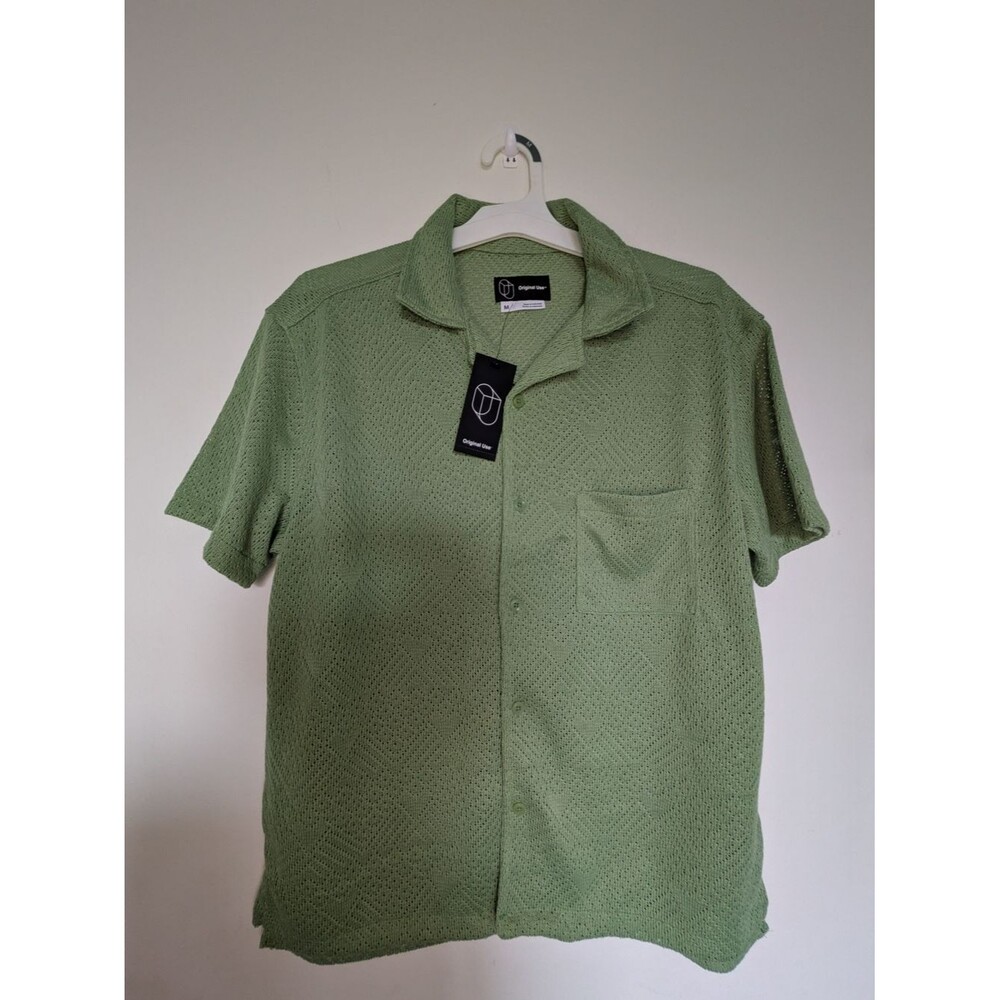 Original Use Sage Green Knit Short-Sleeve Button-Down Shirt